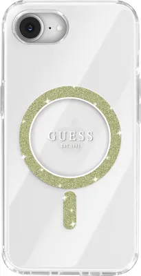 Produktbild von Guess IML Glitter Circle MagSafe Hülle für iPhone 16e, transparent