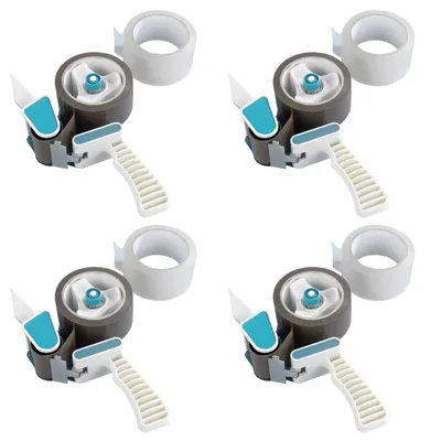 Produktbild von 4 Stück Abroller Inkl. 8 Rollen Klebeband Handabroller Profi Klebebandabroller Paketbandabroller für Paketbänder