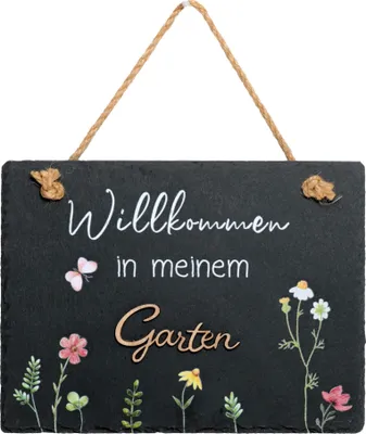 Produktbild von Spruchschild Schiefertafel zum Aufhängen Schieferplatte Eingangstür Gartentür 20x15cm