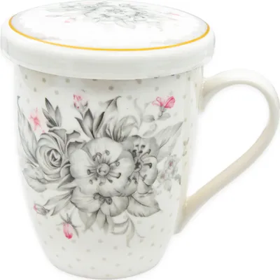 Obrázek produktu pro Hrnek porcelán se sítkem a víčkem 340ml KVĚT