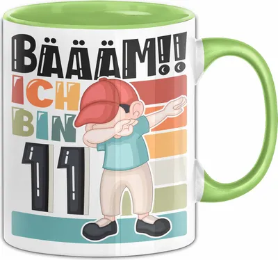 Produktbild von 11. Geburtstag Geschenk Tasse Becher Jungen Geburtstagsgeschenk Sohn Bäääm Ich Bin 11 (Grün)