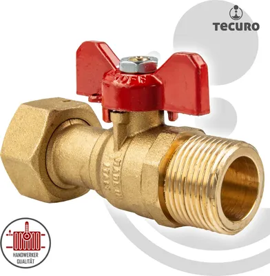 Produktbild von tecuro Kugelhahn Überwurfmutter Rp 1 Zoll x Aussengewinde G 3/4 Zoll (DN20) Flügelgriff rot, Messing CW617N blank