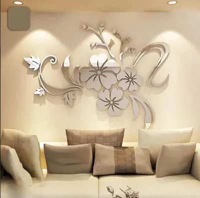 Obrázok produktu pre 3D zrkadlová nálepka na stenu ibištek v tvare striebornej akrylovej nálepky na stenu dekorácie do obývačky