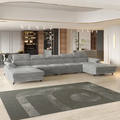 Produktbild von Masseno Ecksofa VIVENTE mit Schlaffunktion U-Form, Sofa mit Bettkasten, Wohnzimmersofa, Couch, Soffa, Bettsofa, Couchgarnitur- Hellgrau, MONOLITH 84