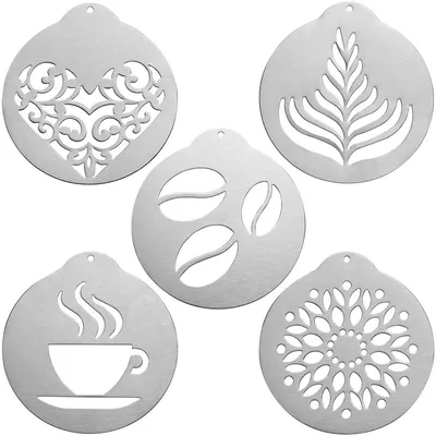 Produktbild von 5 Stück Kaffee-Schablonen für Puderzucker, wiederverwendbare Cappuccino- & Keksdekorations-Schablonen