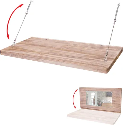 Produktbild von Wandtisch HWC-H48, Wandklapptisch Wandregal Tisch mit Spiegel (ggfs defekt), klappbar Massiv-Holz  120x60cm
