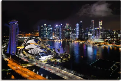 Produktbild von ARTland Leinwandbild Singapur bei Nacht Größe: 60x40 cm