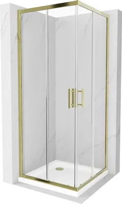 Image de Mexen Rio Cabine de douche carrée 90 x 90 cm, Transparent, Or + Receveur de douche plat, Blanc - 860-090-090-50-00-4010G