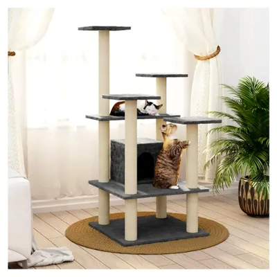 Produktbild von Kratzbaum mit Sisal-Kratzsäule, Kletterwand, Kratzstamm, Deckenspanner, Dunkelgrau 110 cm