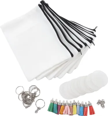 Immagine prodotto di Sublimazione sacchetto cosmetico spazi vuoti Set fai da te trasferimento termico vuoto rotondo acrilico portachiavi nappe Kit