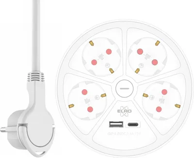 Produktbild von USB Steckdose, Mehrfachsteckdose 4 fach, Steckdosenleiste mit Schalter, Ø 14cm
