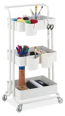 Produktbild von Küchenwagen Servierwagen Rollwagen - Metall - 3 Etagen - 86 x 38 x 39 cm - Mit 2 Bremsen - Weiß