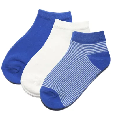 Produktbild von Kinder Sneaker Socken 3-er Pack aus Baumwolle Feine Ringel Blau Größe 31-34