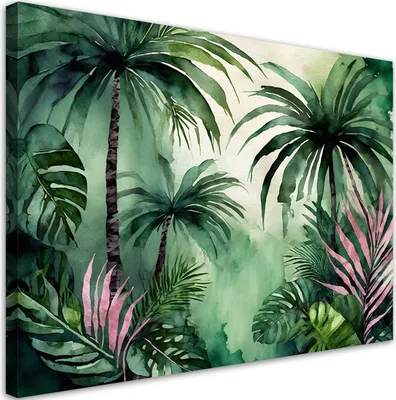 Produktbild von Leinwandbild Dschungelpalme Aquarell 120x80 Feeby Grün bild für die wand bereit zum aufhängen
