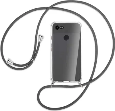 Produktbild von Handykette Backcover-Schutzhülle mit Band (Metall silberfarben) für Google Pixel 3 - dunkelgrau