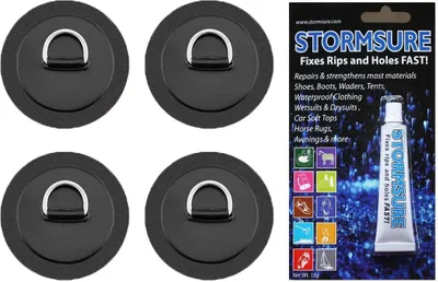 Immagine prodotto di Set BRUNELLI D-RING PAD per il fissaggio del sedile da kayak alla tavola da SUP, 4 toppe incluse, con 15 g di colla per tavola da SUP