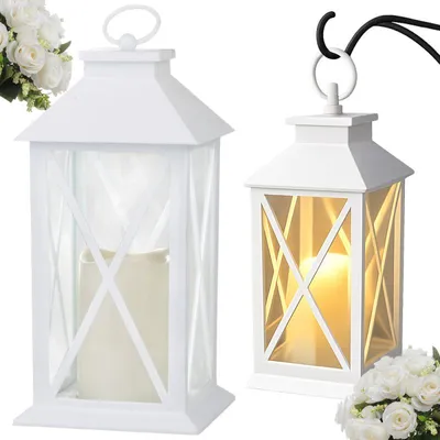 Image de Verk 12386 : Lanterne décorative LED avec effet bougie, 28 cm, alimentée par 3 piles AAA, couleur blanche