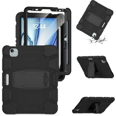 Image de Coque pour iPad Air 11 Pouces (2024/2025/2026) / iPad Air 4/5 10,9 Pouces - Protection 360° Rigide Antichoc avec Support Noir