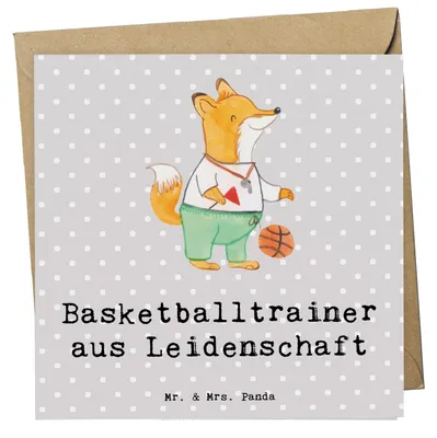 Produktbild von Mr. & Mrs. Panda Deluxe Karte Basketballtrainer Leidenschaft - Grau Pastell - Geschenk, Basketballer, Basketball, doppelkarte, Ballsport, Sport, Verein, Klappkarte