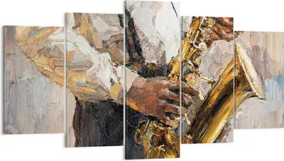 Produktbild von Bild auf Leinwand - Leinwandbild - 5 Teile - Saxophon Öl Musiker - 160x85cm - Wand Bild - Wanddeko - Wandbilder - Leinwanddruck - Bilder - Wanddekoration - Leinwand bilder - Wandbild - EA160x85-4808