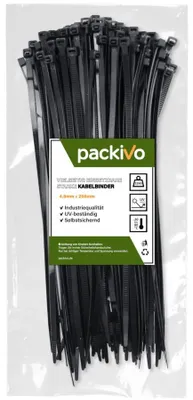Produktbild von PACKIVO Kabelbinder, Schwarz - 250mm x 4,8mm, 100
