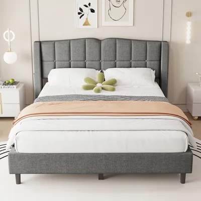 Produktbild von Schlafsofa mit LED-Beleuchtung und Stauraum, 90x200 cm, Einzelbett mit Lattenrost, Polsterbett, Leinen