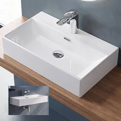 Produktbild von doporro Waschbecken keramik Aufsatzwaschbecken Hängewaschbecken Waschtisch mit Nano-Beschichtung 60x36x13cm in weiß glänzend Brüssel206