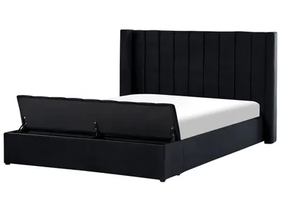 Produktbild von BELIANI Gepolsterte Wasserbett Schwarz 180 x 200 cm aus Samtstoff mit Stauraum Elegantes Doppelbett Modernes Design