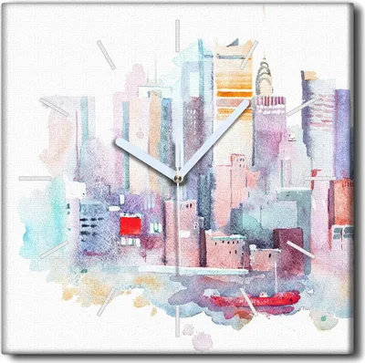 Produktbild von Coloray Uhr auf Leinwand 30x30 cm Wand Uhr Dekoration Wohnzimmer Segeltuch weiße Zeiger -Aquarelle New York.