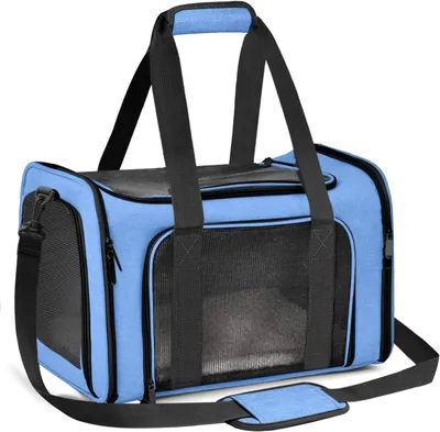 Image de Sac de transport pour animaux de compagnie, 20" x 13" x 13", couleur bleue, pour chats et chiens, idéal pour les voyages