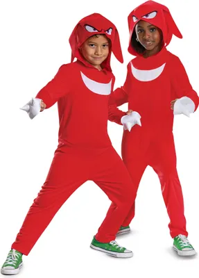 Two children wearing red Knuckles costumes from Sonic the Hedgehog.