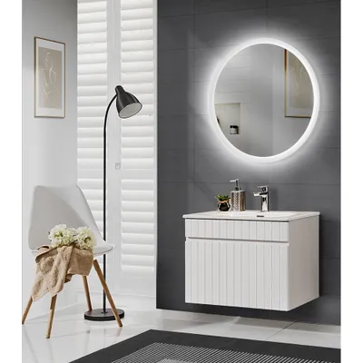 Produktbild von Badmöbel Waschplatz Set mit LED Spiegel IRAKLIO-56 in weiß matt, B/H/T: ca. 61/200/46 cm