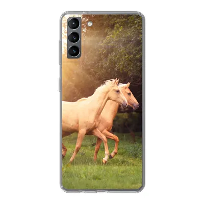 Produktbild von MuchoWow® Handyhülle Schutzhülle Hülle für Samsung Galaxy S21 Plus Pferde - Wald - Sonne Silikon Softcase Handy Hülle - Handy-Tasche