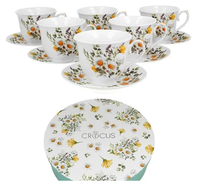Zdjęcie produktu dla DUO | Filiżanka do kawy - Filiżanka i spodek - 250 ml - Zestaw 6 - Kolorowe - Filiżanki - Kwiatowe - Pudełko upominkowe