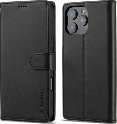Obrázek produktu pro Pouzdro pro iPhone 16 Pro kožené flipové pouzdro s magnetickým uzávěrem a stojánkem, ochranné pouzdro černé