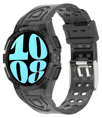 Produktbild von Für Samsung Galaxy Watch 6 44mm Silikon Armband mit Gehäuse Schutz Schwarz / Transparent