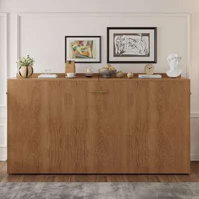 Produktbild von Merax Klappbett 140x200 cm mit Leinenmatratze, Schrankbett platzsparendes Gästebett, ausziehbares Bett mit Metallgestell und Rollen, Natur