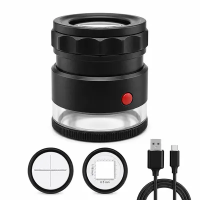 Produktbild von Juwelierlupe 30-fach,Schmucklupe mit LED-Licht und Messskala,Präzisions-Messlupe für Edelsteine