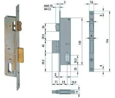 Immagine prodotto di Serratura Da Infilare Per Montanti Catenaccio E Rullo 44230 - mm.15 (44230150)