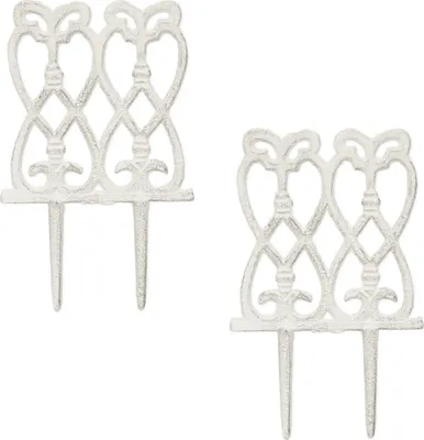 Produktbild von Relaxdays Beeteinfassung, 2er Set, Gusseisen, HxB: je 25 x 14,5 cm, Zierzaun Garten, zum Stecken, Beetzaun antik, weiß