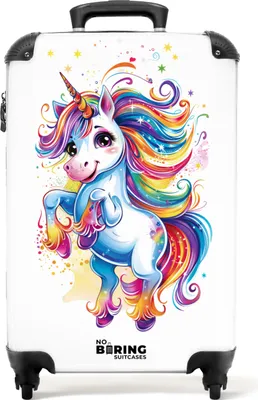 Produktbild von NoBoringSuitcases.com® Koffer Handgepäck Trolley Rollkoffer Kleine Reisekoffer mit 4 Rollen - Tänzelndes Einhorn mit Regenbogenmähne - Cabin Size < 55x40x23 cm & 55x40x20 cm - Fotokoffer - Kabinenkoffer - BoardgepäckHandgepäck Koffer 55x35x20 cm, 36L,
