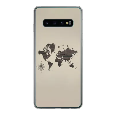 Produktbild von MuchoWow® Handyhülle Schutzhülle Hülle für Samsung Galaxy S10 Weltkarte - Holz - Braun Silikon Softcase Handy Hülle - Handytasche