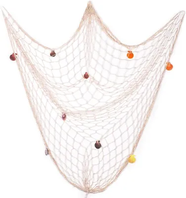 Produktbild von Fischernetz Deko,Maritime Deko,Mediterranen Stil Fischerei Dekorative mit Farbigen Muscheln,Netz Schlafzimmer Wohnzimmer Wand Bar Party Decor Fotografie,Circa 150 x 200 cm (Beige)