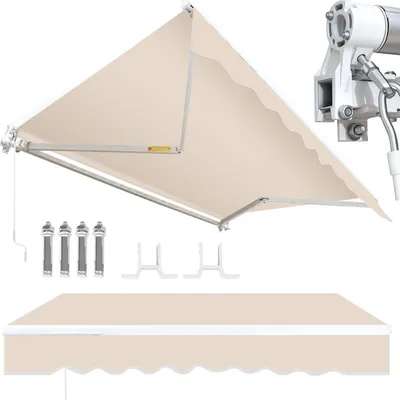 Produktbild von Faziango Markise 350 x 300 cm Beschattung Terrasse & Balkon - Gelenkarmmarkise mit Kurbel & Halterung Sonnenschutz Balkonmarkise Gelenkmarkise Beige