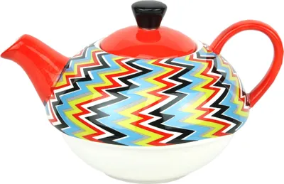 Produktbild von Tea for one Set Retro Zick-Zack Dekor Jameson&Tailor Teekanne Tee Tasse Keramik