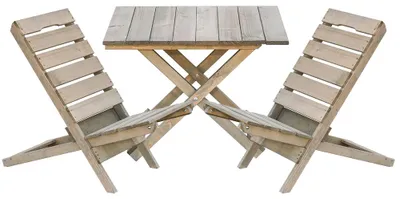 Produktbild von ITA Gartenmöbel Set 1x Gartentisch + 2x Gartenstühle - 2er Sitzgruppe für Garten, Balkon, Terrasse - Platzsparend Klappbar, Wetterfest, Naturholz, Kompakt,  EU