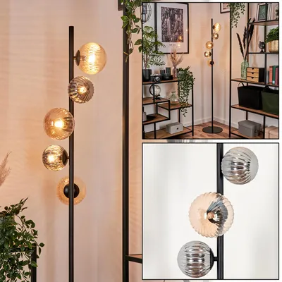 Produktbild von Garaguso Stehlampe aus Metall/Riffelglas in Schwarz/Bernstein/Klar