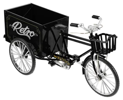 Dreirad-Modell 1:10 aus Metall, Retro-Design, schwarz, Dekoration