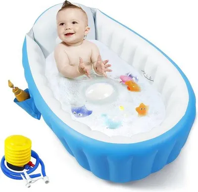 Produktbild von Reisbad für Babys, tragbares Mini-Luftschwimmbad, Babybad, Luftpumpenbad für Säuglinge, flexibles Antislip-Duschbecken (blau)