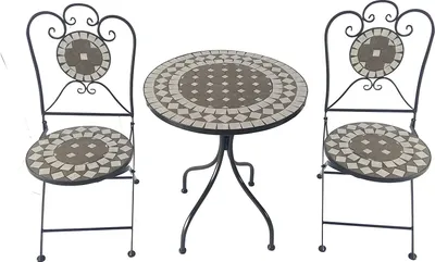 Produktbild von Lex Terassenset Mosaik Eisen 2 Stühle und 1 Tisch Gartengruppe Sitzgruppe Gartenmöbel klappbar